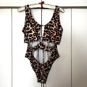 Leopard Cutout One Piece Swimsuit XXL Removable Padding